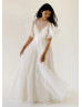 Flutter Sleeves Ivory Organza V Back Dreamy Wedding Dress Flutter Sleeves Ivory Organza V Back Dreamy Wedding Dress